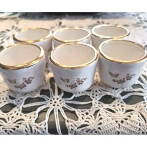 VTG Set 6 Gold Rim Porcelain Tea Cups Delicate Flower Floral Design Rice Bowl